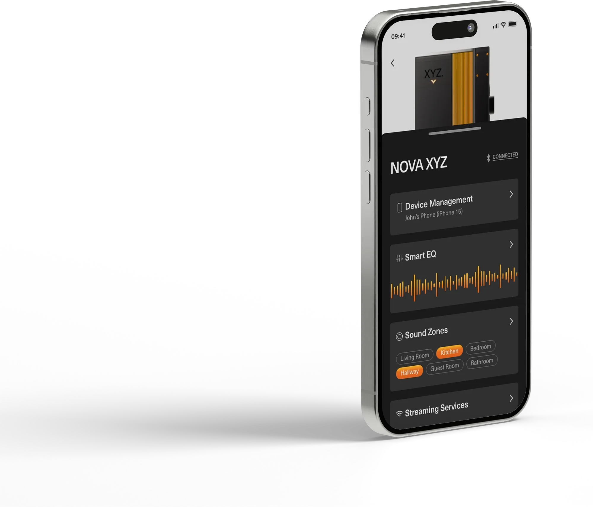 Smart Speaker App iPhone Mockup.