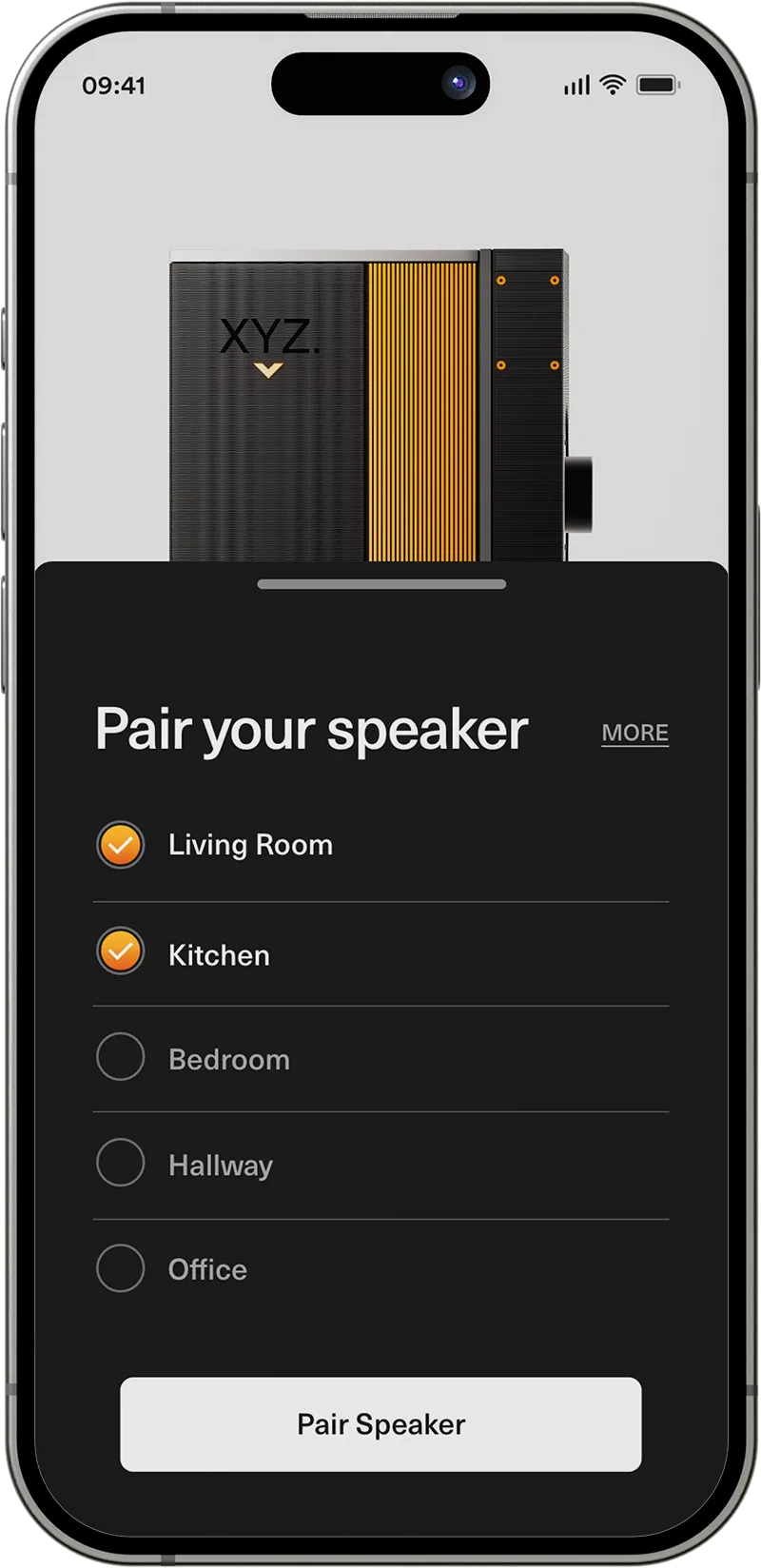 Smart Speaker App iPhone Mockup.